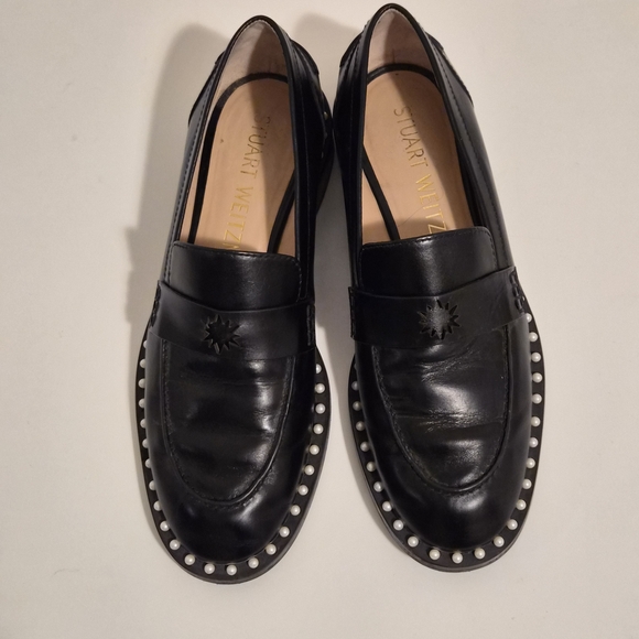 Stewart Weitzman Black Loafers with Pearl Detailing - Picture 2 of 6